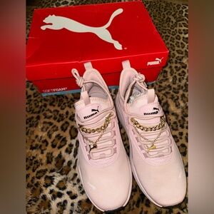 PUMA Women's Soft Pink Sneakers with Gold Accents